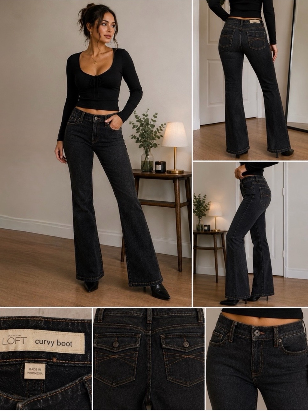 LOFT Curvy Boot Jeans in Dark Black Wash